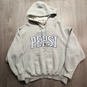 Vintage 90s Pepsi Hoodie  XL Sweatshirt Heather Gray Embroidered Logo Mens XLG
